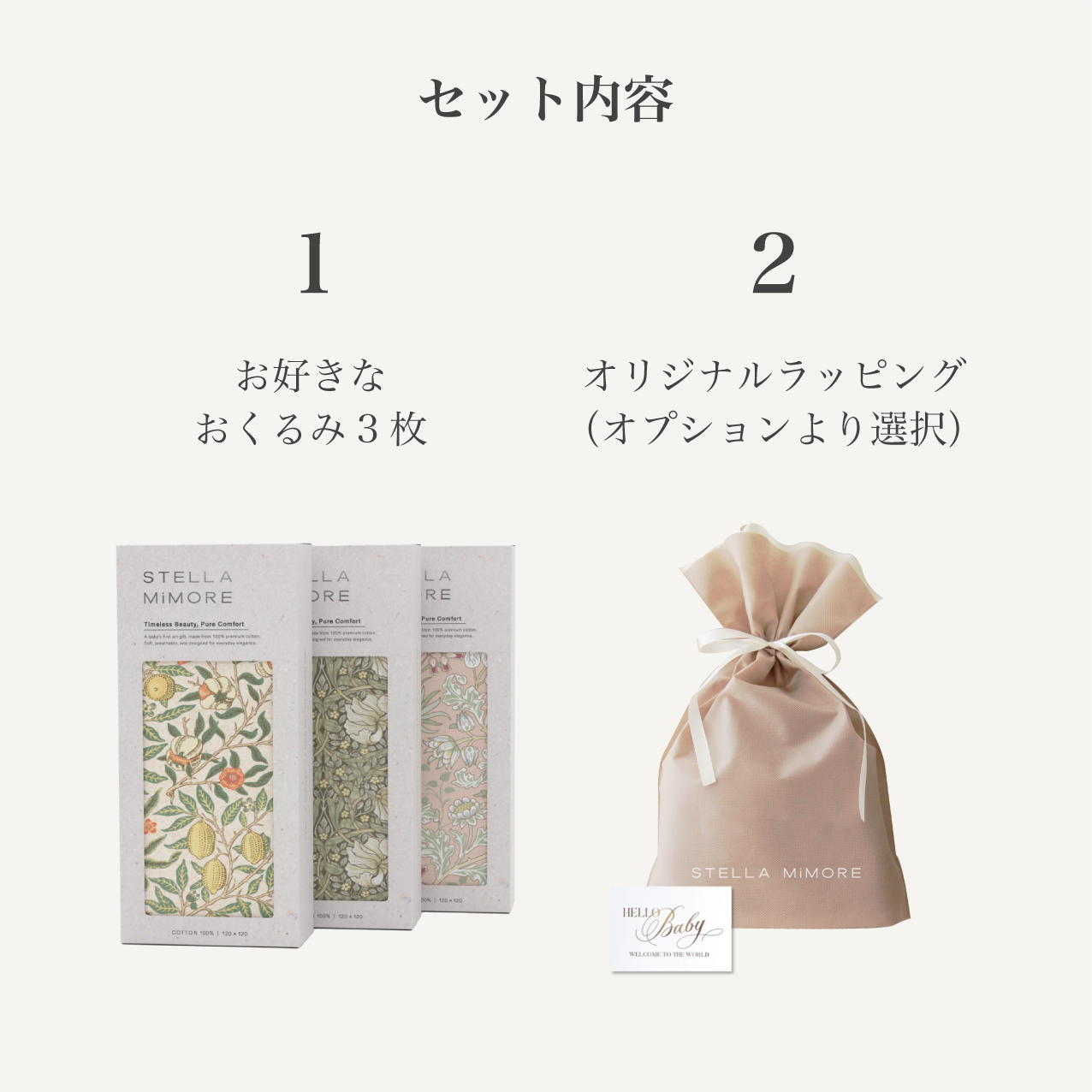 出産祝いギフトセット｜柄が選べる おくるみ3枚ギフト - Stella Mimore