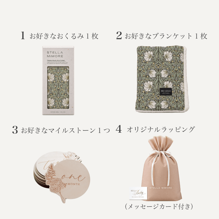 おくるみ＆ブランケット&マイルストーンディスクギフトセット｜First Morris - Stella Mimore